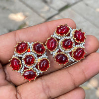 Amoliya Jewels Classic Pota Stone And Austrian Stone Stud Earrings