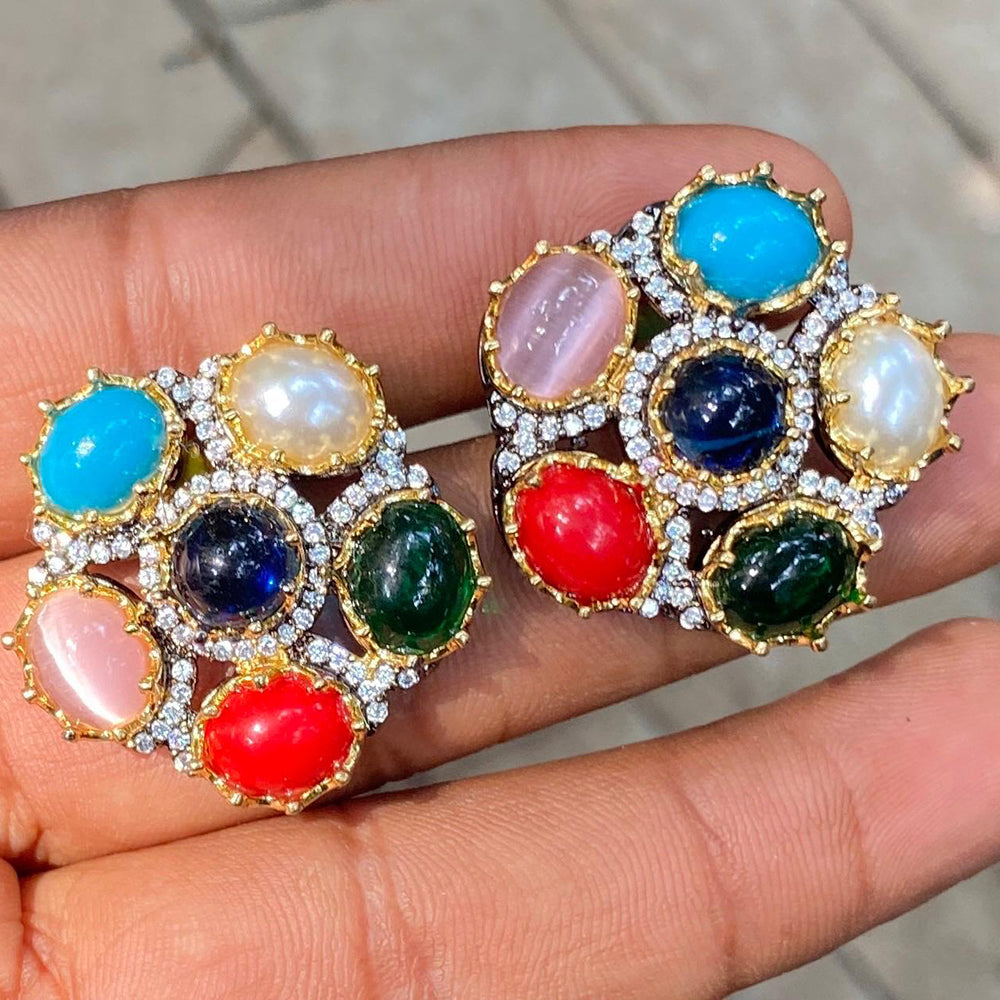 Amoliya Jewels Classic Pota Stone And Austrian Stone Stud Earrings