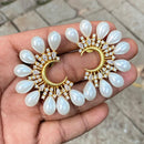 Amoliya Jewels American Diamond And Pearl Crescent Stud Earrings