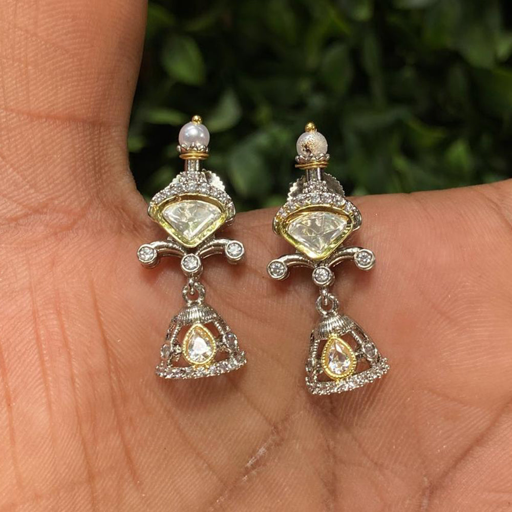 Amoliya Jewels Traditional 2-Tone Polki Kundan And Pearl Jhumki Earrings