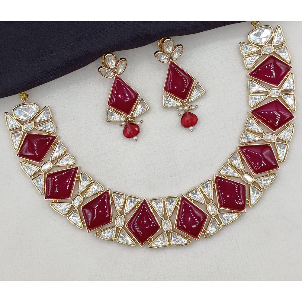 Amoliya Jewels Royal Polki Kundan Stone Pearl And Beads Necklace Set