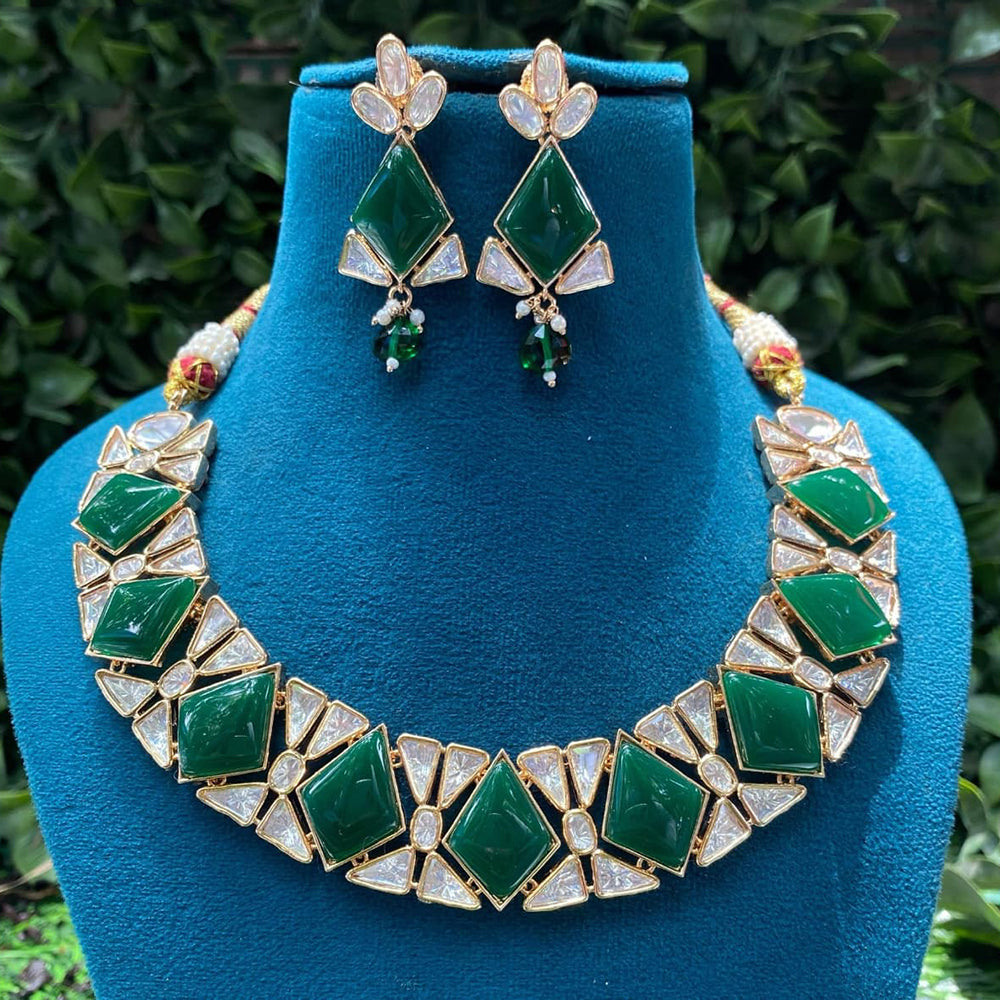 Amoliya Jewels Royal Polki Kundan Stone Pearl And Beads Necklace Set