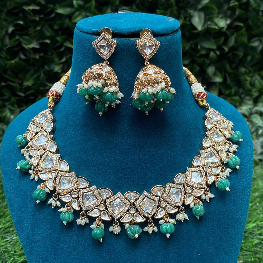 Amoliya Jewels Royal Polki Kundan Stone Pearl And Beads Necklace Set