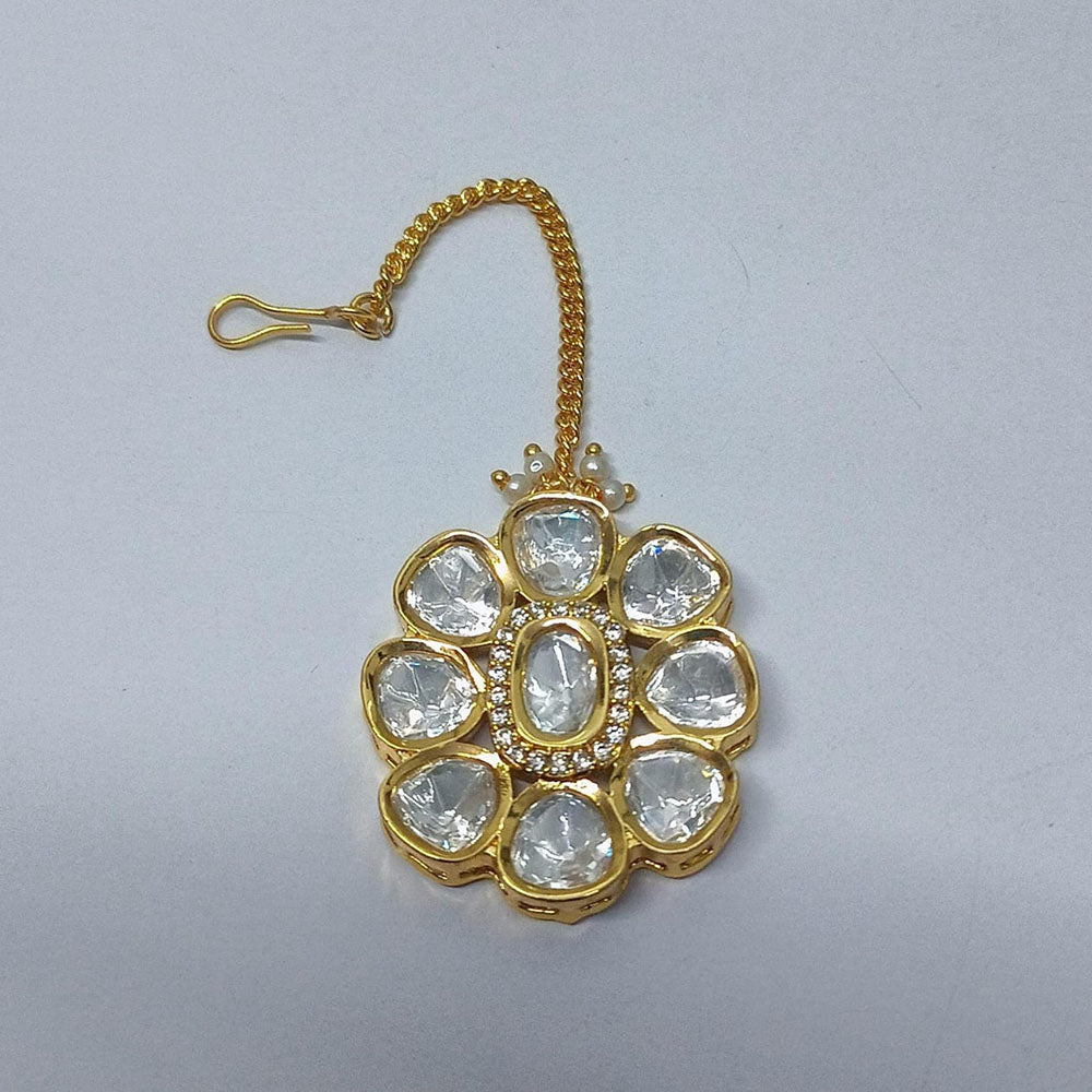Amoliya Jewels Premium Polki Kundan And Pearl Classic Maangtikka