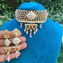Amoliya Jewels Designer Polki Kundan Stone And Pearl Meenakari Choker Necklace Set