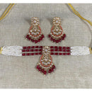Amoliya Jewels Designer Polki Kundan Stone And Pearl Meenakari Choker Necklace Set