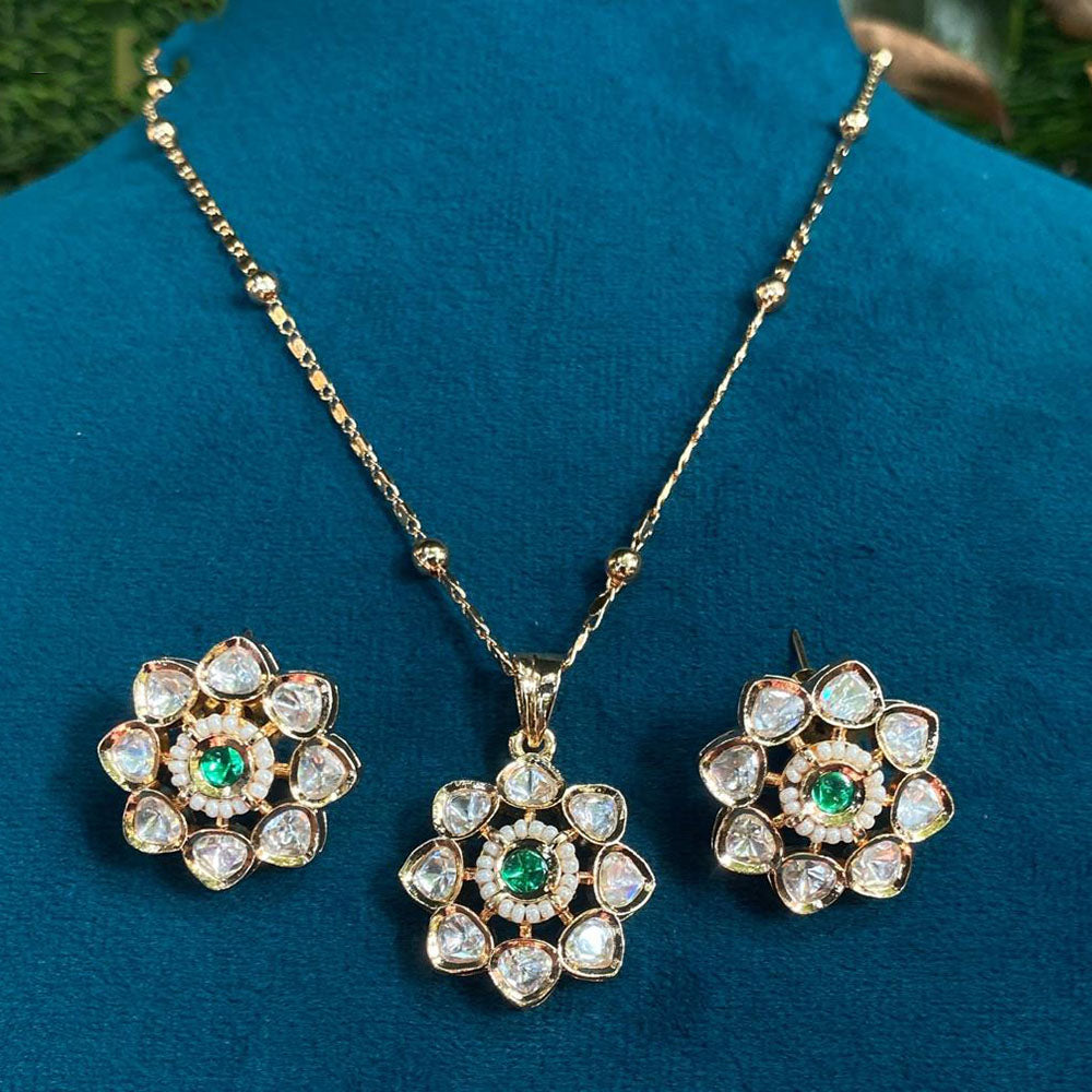 Amoliya Jewels Regal Polki Kundan Stone And Pearl Chain Pendant Set