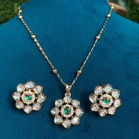 Amoliya Jewels Regal Polki Kundan Stone And Pearl Chain Pendant Set