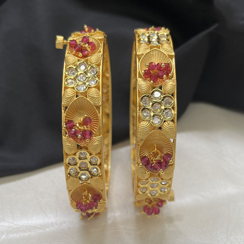 Amoliya Jewels Designer Polki Kundan And Pearl Opneable Statement Bangles Set