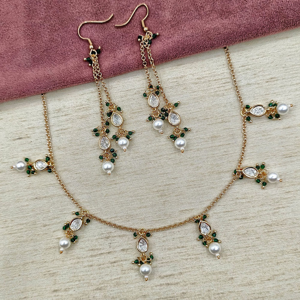 Amoliya Jewels Classic Ethnic Polki Kundan Pearl And Beads Necklace Set