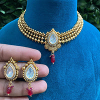 Amoliya Jewels Classic Ethnic Polki Kundan Pearl And Beads Necklace Set