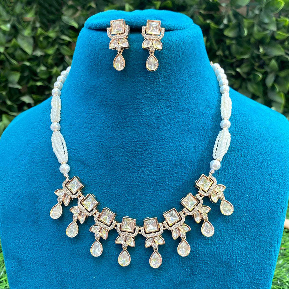 Amoliya Jewels Classic Ethnic Polki Kundan Pearl And Beads Necklace Set