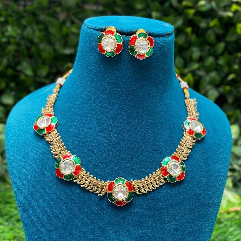 Amoliya Jewels Royal Polki Kundan And Meenakari Necklace Set