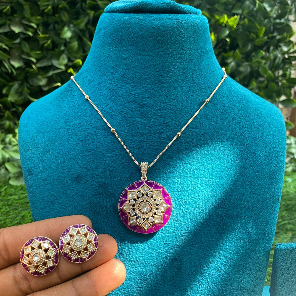 Amoliya Jewels Regal Polki Kundan Stone Chain Pendant Set