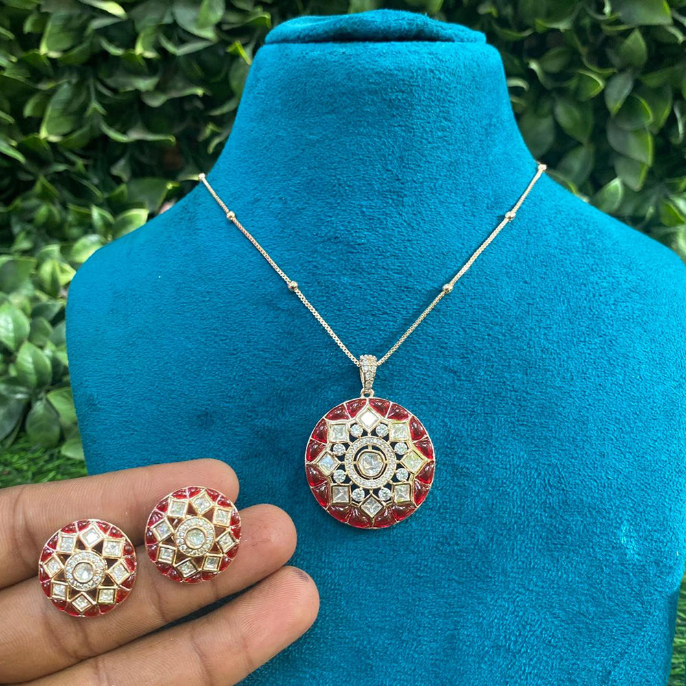 Amoliya Jewels Regal Polki Kundan Stone Chain Pendant Set