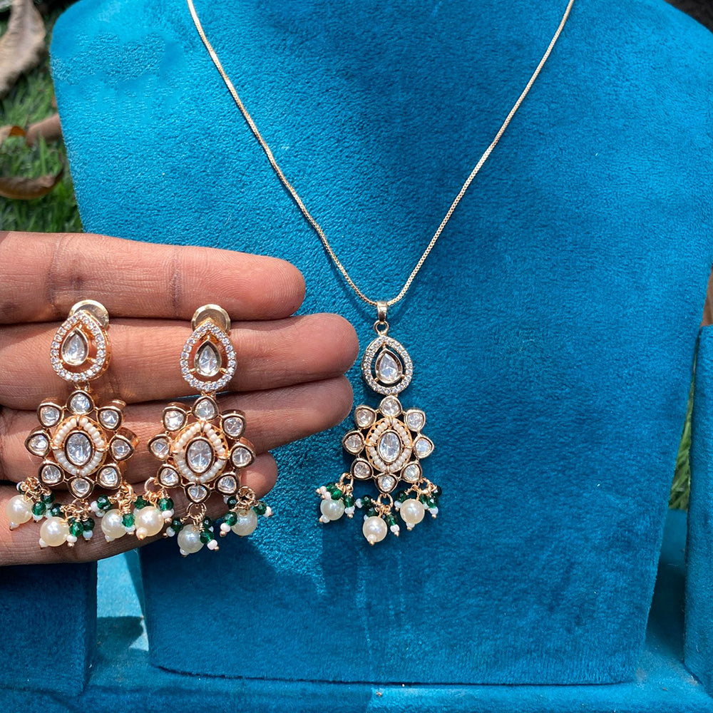 Amoliya Jewels Regal Polki Kundan Stone And Pearl Chain Pendant Set