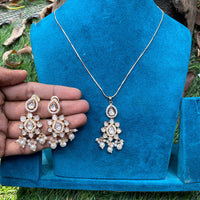 Amoliya Jewels Regal Polki Kundan Stone And Pearl Chain Pendant Set