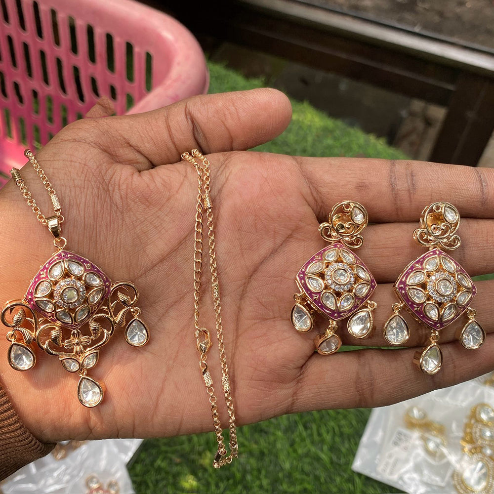 Amoliya Jewels Regal Polki Kundan Stone And Pearl Chain Pendant Set