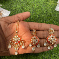 Amoliya Jewels Regal Polki Kundan Stone And Pearl Chain Pendant Set