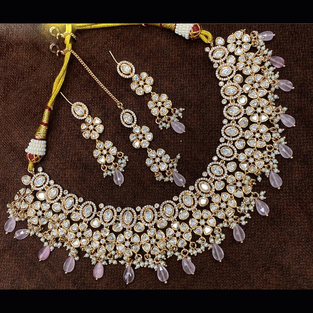 Amoliya Jewels Designer Polki Kundan Stone And Beads Necklace Set