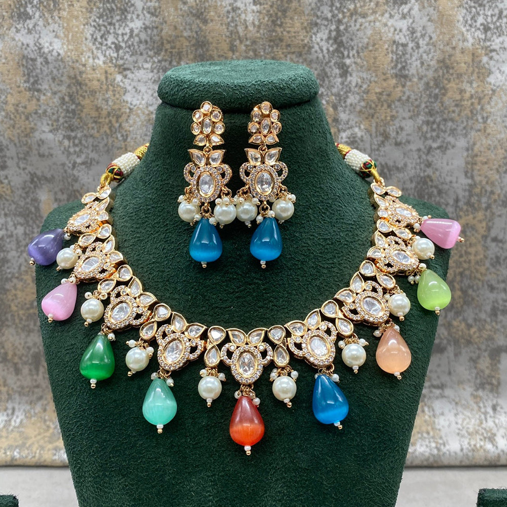 Amoliya Jewels Designer Polki Kundan Stone And Beads Necklace Set