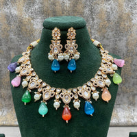 Amoliya Jewels Designer Polki Kundan Stone And Beads Necklace Set