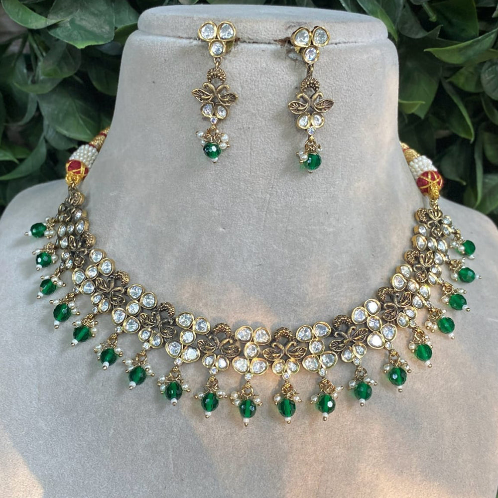 Amoliya Jewels Designer Polki Kundan Stone And Beads Necklace Set
