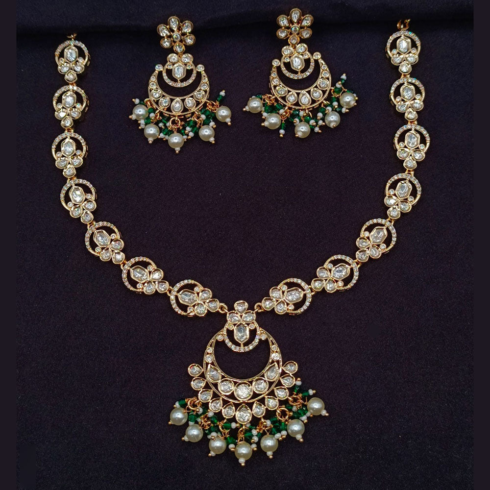 Amoliya Jewels Designer Polki Kundan Stone And Pearl Necklace Set