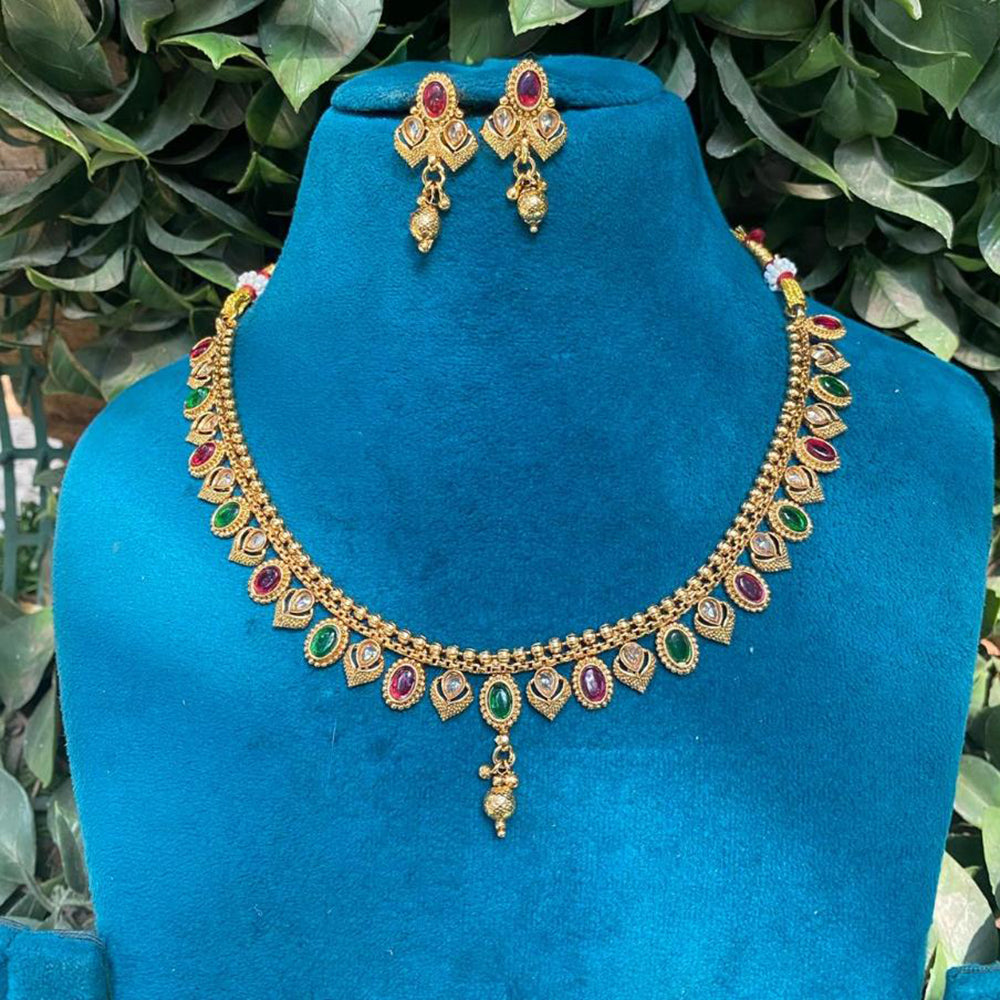 Amoliya Jewels Premium Pota Stone And Beads Necklace Set