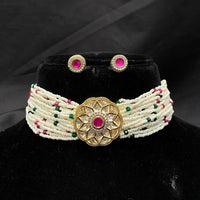 Amoliya Jewels Luxury Polki Kundan Stone And Pearl Choker Necklace Set