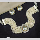 Amoliya Jewels 2 Tone Luxury Polki Kundan Stone And Pearl Choker Necklace Set 