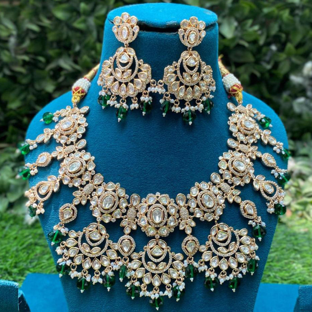 Amoliya Jewels Luxury Polki Kundan Stone Pearl And Beads Necklace Set