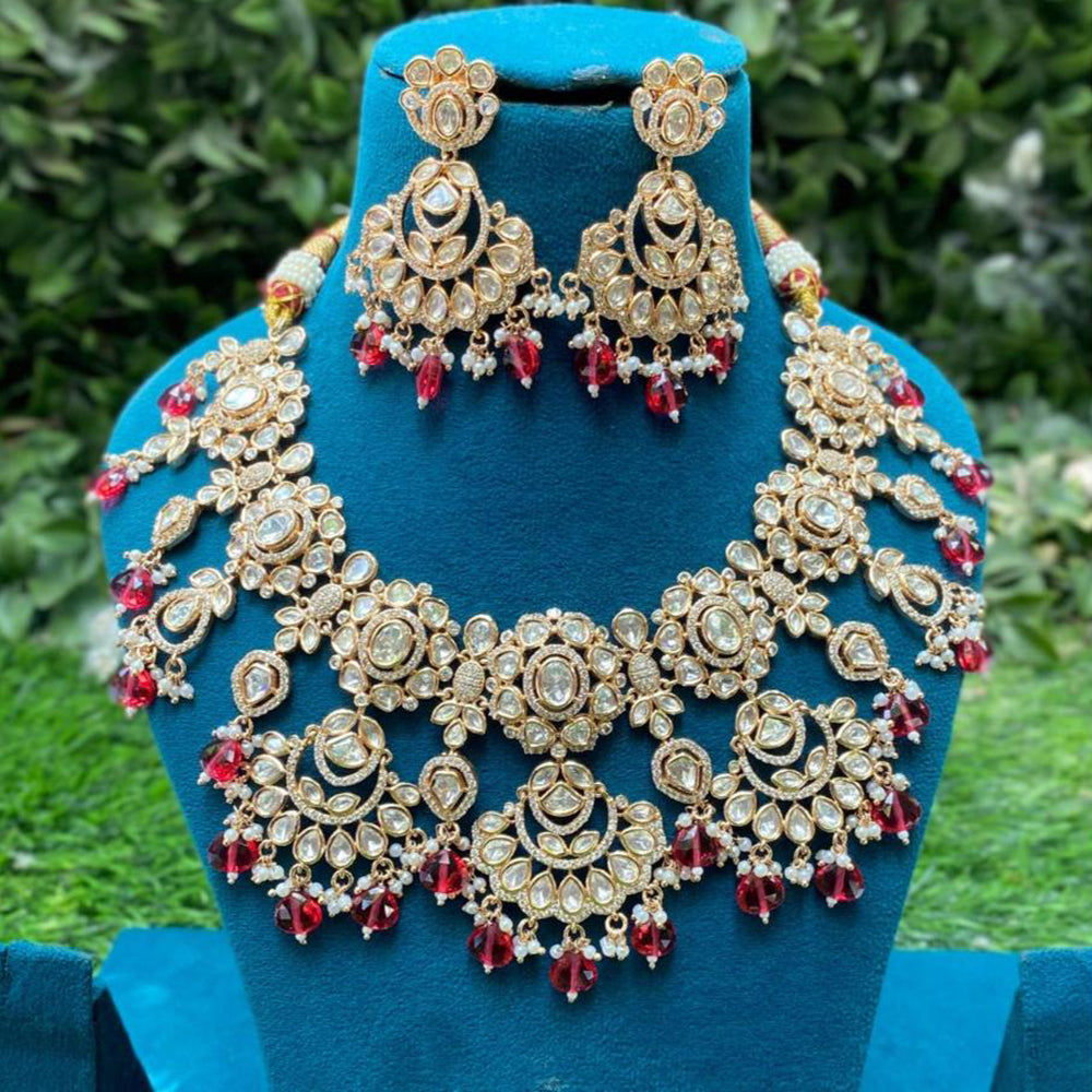 Amoliya Jewels Luxury Polki Kundan Stone Pearl And Beads Necklace Set