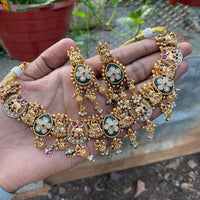 Amoliya Jewels South Indian Style Pota Stone And Pearl Temple Necklace Set 