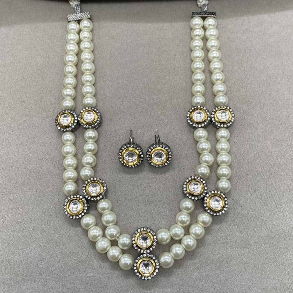 Amoliya Jewels 2 Tone Luxury Polki Kundan Stone And Pearl Necklace Set