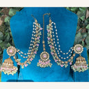 Amoliya Jewels Designer Pota Stone Pearl And Crystal Jhumki Set With Maangtikka
