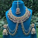 Amoliya Jewels Designer Pota Stone Pearl And Crystal Jhumki Set With Maangtikka
