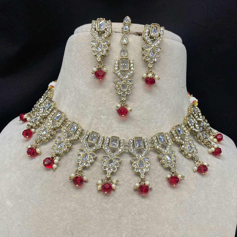Amoliya Jewels Heritage Crystal Stone Pearl And Beads Choker Necklace Set