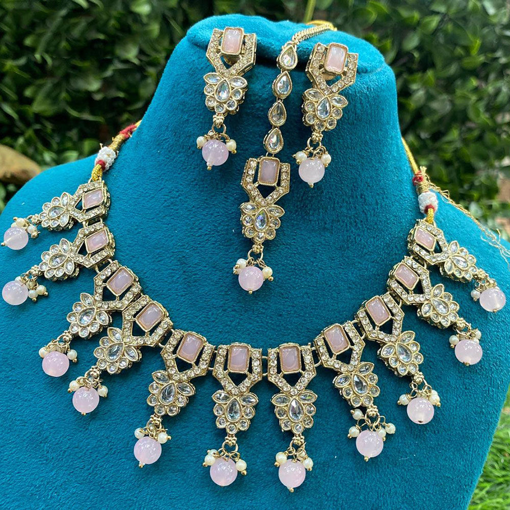 Amoliya Jewels Heritage Crystal Stone Pearl And Beads Choker Necklace Set
