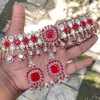 Amoliya Jewels Luxury Polki Kundan Stone Pearl And Beads Necklace Set