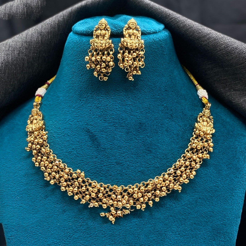 Amoliya Jewels Gold Plated Pota And Pearls Temple Necklace Set
