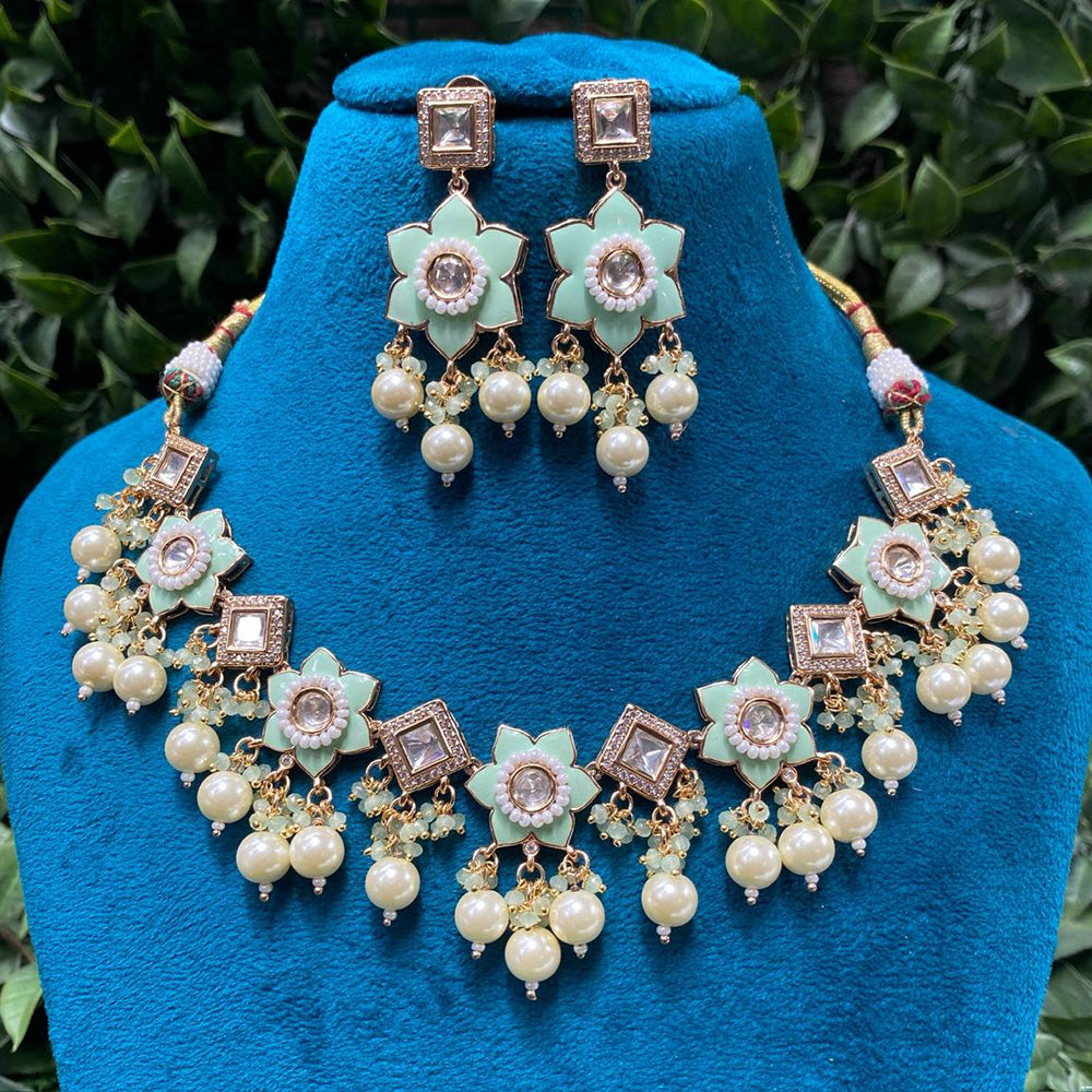 Amoliya Jewels Polki Kundan Pearl And Beads Meenakari Choker Necklace Set