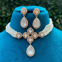 Amoliya Jewels Luxury Polki Kundan Stone Pearl Choker Necklace Set