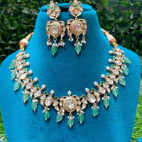 Amoliya Jewels Gold Plated Kundan Stone And Beads Necklace Set