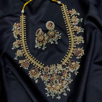 Amoliya Jewels Designer Pota Stone And Pearl And Beads Long Necklace Set