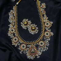 Amoliya Jewels Designer Pota Stone And Pearl And Beads Long Necklace Set