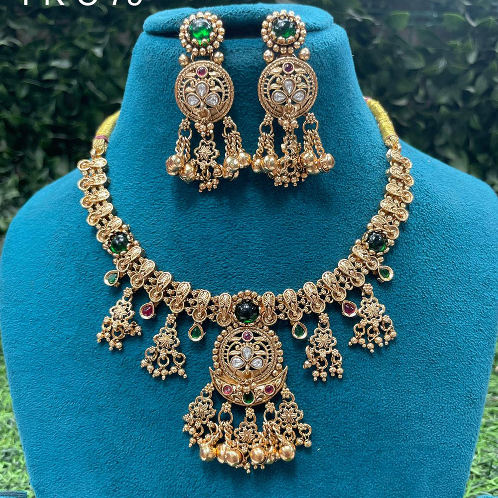 Amoliya Jewels Designer Pota Stone And Beads Necklace Set