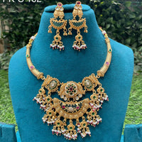 Amoliya Jewels Designer Pota Stone And Beads Necklace Set