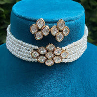 Amoliya Jewels Royal Polki Kundan Stone And Pearl Choker Necklace Set