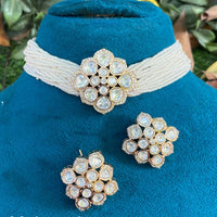 Amoliya Jewels Royal Polki Kundan Stone And Pearl Choker Necklace Set